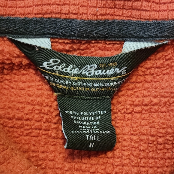 Eddie Bauer Men's XL Tall Quarter-Zip Fleece Pullover Waffle Knit Orange/Rust - Picture 2 of 9